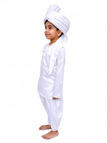 Image of BookMyCostume Haryanvi Boy Indian State Traditional Fancy Dress Costume for Kids 5-6 years | White Color | Polyester | Ideal for Competitions & Cultural Events