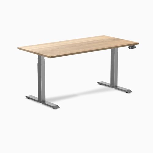 Image of Desky Dual Hardwood Sit Stand Desk - 60x30 Electric Standing Desk - Dual Motor, 3 Stage Adjustable Height Desk - Solid Wood Standing Desk - Whole-Piece Top in White Ash Wood