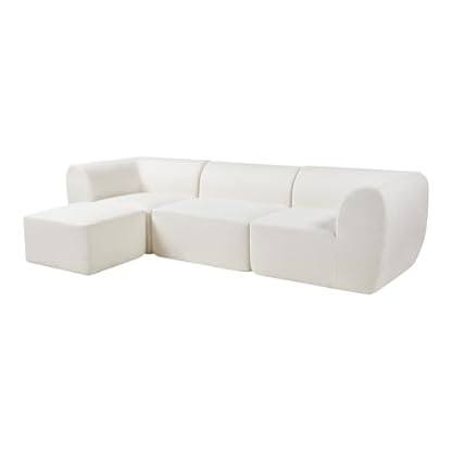 [en.casa] Modular Sofa 3-Sitzer Hurvas mit Longchair Wohnzimmer Couch Bouclé Polstersofa 2 x Eckelement mit Armlehne 1 x Mittelelement 1 x Hocker Relaxsofa 76 x 313 x 181 cm Cremeweiß – Bild 5