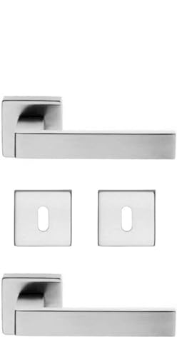 bricoleva.it Maniglie Porta Interna in Cromo Satinato Disponibile in più Varianti vendute in coppia - Maniglia Quadrata Cromo Satinata per Porte (Grace)