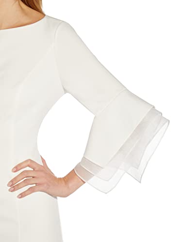 Image of Adrianna Papell Stretch Knit Crepe Sheath Dress with Tiered Organza Bell Sleeve