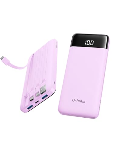 Image of Orfeika 10000mAh 22.5W Fast Charging Portable Charger Power Bank with Cords | Built-in 4 Cables, PD /QC Fast Charge, Pocket Size , Airline-Approved, Power 6 Devices at Once, LED Display, Travel Essentials