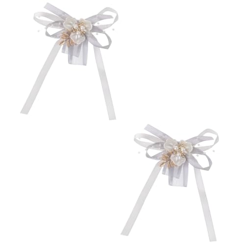 WRITWAA 2 Piezas decoración de la novia pulseras de dama de honor pulsera de ramillete de perlas muñequeras artificial flowers casamento decoração pulsera de flores pulsera de perlas Grey