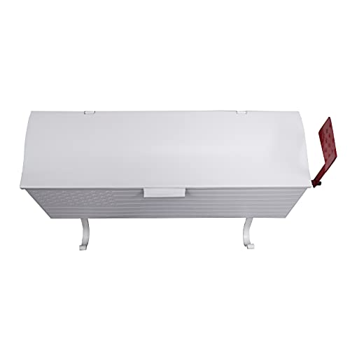 Image of Oakland Living AZ620-WHITE White Patriotic Metal Outgoing Mail Flag and Newspaper Hangers Wall Mount Mailbox