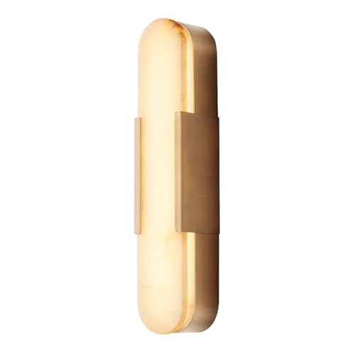 Image of 19.7 inch Natural Alabaster Wall Sconce Modern Brass Bedroom Bedside Marble Wall Lamp for Bathroom Indoor 7W LED Mirror Wall Light Vanity Light Fixtures Perfect for Hallway Living Room 3000K