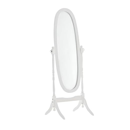 CLP Trästativspegel Cora I oval fristående spegel i lantlig stil I lutbar helkroppsspegel med träram I storlek 150 x 60 cm, färg: vit
