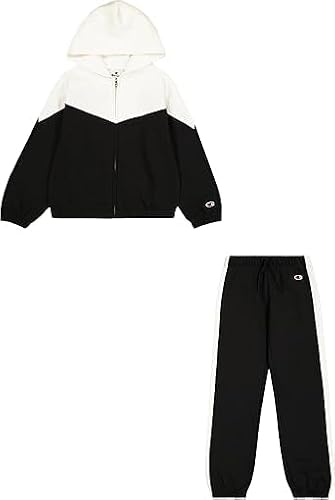 Champion Girl's Legacy Script Shop G (405046) -Ultra-Light Soft Compact Powerblend Fleece Color Block Hooded Tracksuit, Black (KK001), 9-10 Years