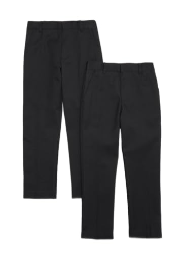 Listers Schoolwear 2PK Boys Slim Fit School Trousers Adjustable Waist Black Grey Navy Blue 2-18 Years