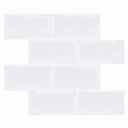 Peel and Stick Backsplash Tiles for Kitchen,Self Adhesive 3D Wall Sticker Stick on Tiles in Upgrade Thicker Design-6 Sheets (White)