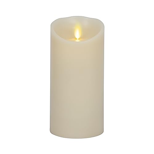 Luminara Realistic Moving Flame LED Candle Scalloped Edge Smooth Finish Real Wax Pillar, Battery Operated (2 D) 1000 Hr Runtime, Timer, Remote Ready, Unscented - Ivory (3.5" x 7")