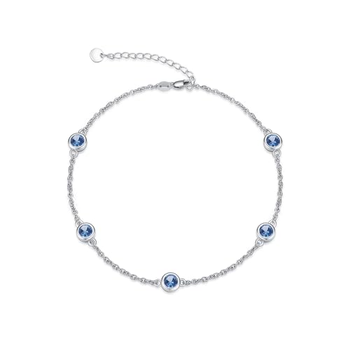 Image of Dorunmo Heart Birthstone Bracelets 925 Sterling Silver Round Birthstone Anklet for Women Birthday Jewelry Gifts for Girlfriend Wife Mother Her