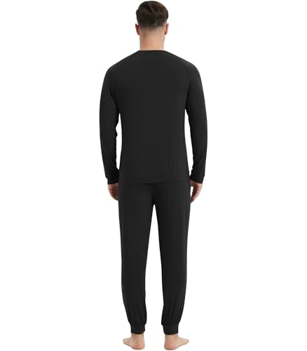 Image of NACHILA Mens Pajamas Set Long Sleeve Henley Sleepwear Top Soft Jogger Pants Pajamas Cool Pjs Set,Viscose Made from Bamboo