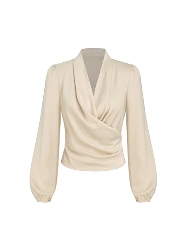 CIDER Satin V-Neck Wrap Zip Long Sleeve Blouse