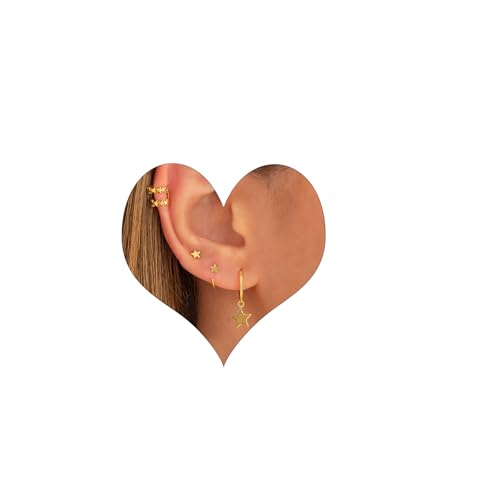 Orecchini Donna Oro Orecchini Set per Donne Piccoli Placcato Oro 14K Orecchini Anallergici Cerchio Zirconi Orecchini Cartilagine Piercing Oro