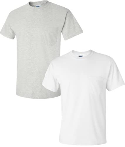 T-shirt en coton pour adulte Gildan lot de deux t-shirts avec poche taille L haut cendre blanc