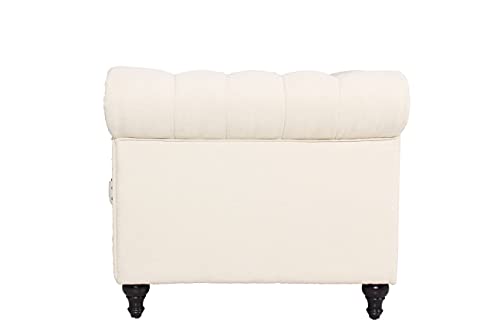 Hybition Velvet Chair Traditional Armchair Chesterfield Single Sofa With Rivet Decoration & Wooden Legs For Living Room - Cream #TOP5