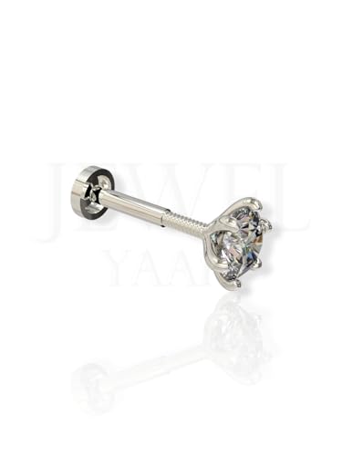 Image of SJ SHUBHAM JEWELLERS 92.5-925 Sterling Silver Round Shape White Cubic Zirconia Prong /Cup Setting Nose Pin Stud for Women Girls Size 2MM 3MM Size Pure Silver