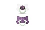 Pack de 2 chupetes con anillo fosforescente. Talla 4/18 meses – Colección Night & Day – Diseño de gato – Color morado