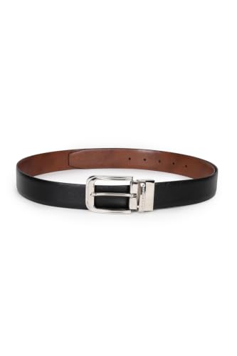 Image of Louis Philippe Men's 100% Italian Leather Shiny Nickel Buckle Formal Reversible Belt