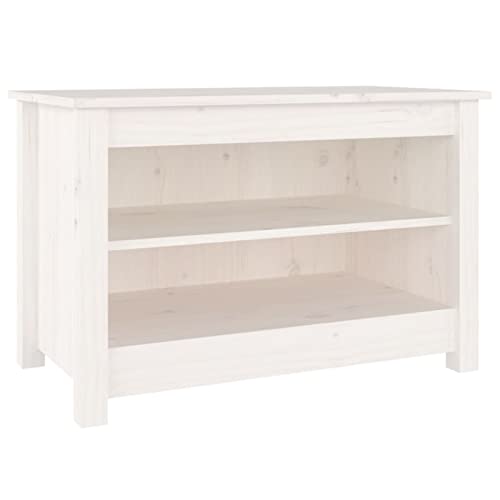 CIADAZ Banco Zapatero, Banco Pasillo, Banco Recibidor, Descalzadora, Estanteria Zapatero, Mueble Zapatero, Madera de Pino Maciza Blanco 70x38x45,5 cm - imagen 3