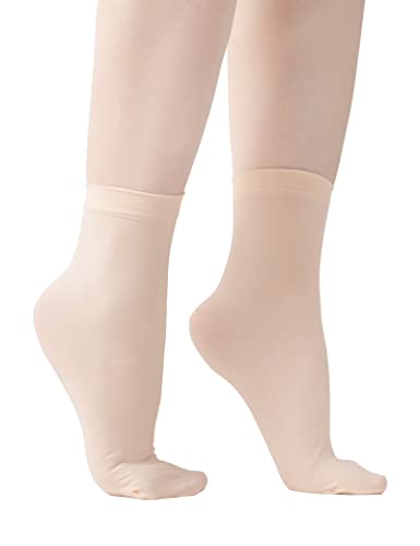 Cuulrite Girl's Ballet Thin Seamless Silk Without Heel, Pack of 3 Socks, Nude*3 Pairs, Medium