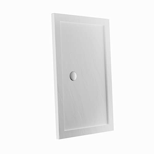 Piatto Doccia 80x120cm Altezza 4cm Effetto Pietra Bianco Acrilico Bordato Piletta di Scarico Inclusa Mod. Petra