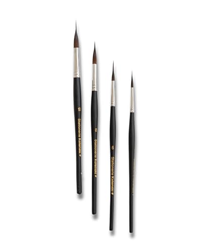 Image of Stationerie Professional Needle Detail Mop Paint Brushes Set, 4 Sizes with Storage Case, Matt Black, Best for Calligraphy,brushpen,Writing Brush,Signature Brush