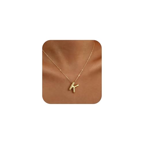 Lcherry Birthday Letter Necklace Bubble Gold-Plated Initial Necklaces for Women Balloon Charm Necklace Birthday Gifts for Women