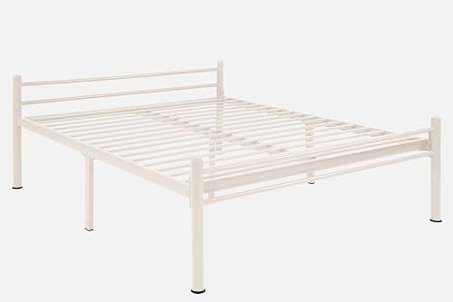 Image of Nivo Metal Queen Size Bed Without Storage | Wrought Iron Double Bed with Headboard & Footboard | Sturdy Powder Coated Platform Bed Queen Size Cot for BedroomLivingRoom Ivory (75x60)