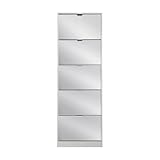 milani home - scarpiera salvaspazio 5 ante con specchio, bianco, 24 x 60 x 180 cm, truciolare bilaminato e vetro