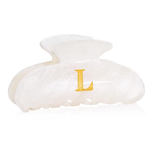 Image of Acrylic Letter Hair Clips for Women - White Monogram Hair Claw Alphabet Large Hair Clip, Fashion Glitter Claw Clips Elegant And Durable Hair Accessory, Letter L