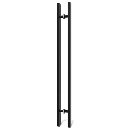 Image of 48 inch Matte Black Square Barn Door Pull Handle Double Sided | Heavy Duty 304 Stainless Steel, 35-7 /16 inch Hole Spacing, Fits 3 /4 inch-2 inch Thick Barn, Front Entry, Sliding & Exterior Doors