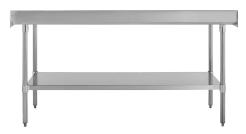Image of Kratos Stainless Steel Kitchen Prep Table 72 inchx30 inch with Backsplash and Undershelf, NSF Worktable for Restaurants - 16ga /304SS