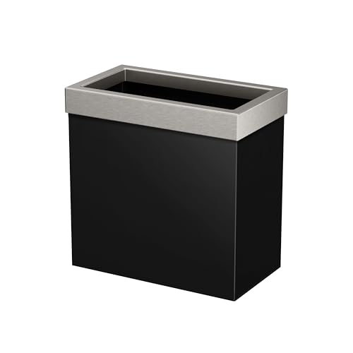 Image of Gatco Small Bathroom Trash Can with Lid, Rectangle 3 Gallon Stainless Steel Wastebasket, Under Sink, Matte Black and Satin Nickel, for Bathroom, Bedroom, Office (1918SN)