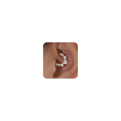Cartilage Daith Earrings For Women Small 14K Gold Plated Hoop Hypoallergenic Helix Piercing Huggie Surgical Steel Diamond Implant Cubic Zirconia Prom Gift Jewelry