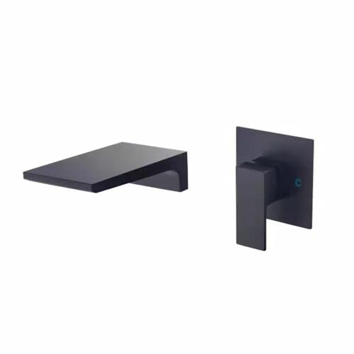 Robinet de lavabo de salle de bain en cascade murale gris pistolet 2 trous