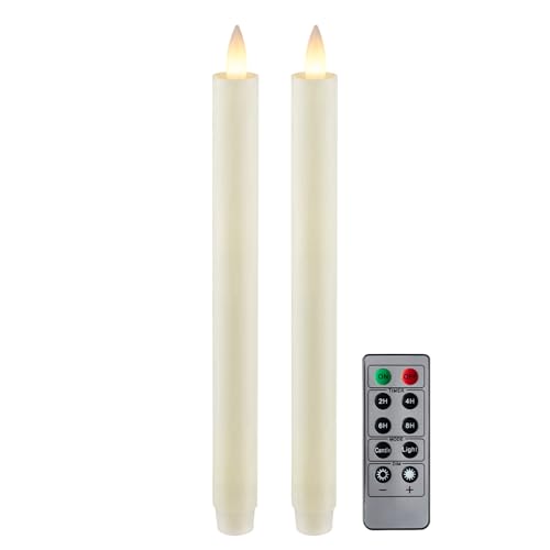 Image of Flameless Taper Candles Flickering with Remote and Timer, 3D Moving Flame Taper Candle Battery Operated to 400 Hours, 9 Inch Window Candles, (Ivory)