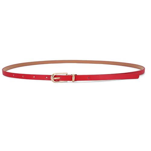 UEIOAVL Cinturones para mujer, Cinturón fino de cuero para mujer ajustable con hebilla de metal estilo vintage ajustado para vestidos (rojo)