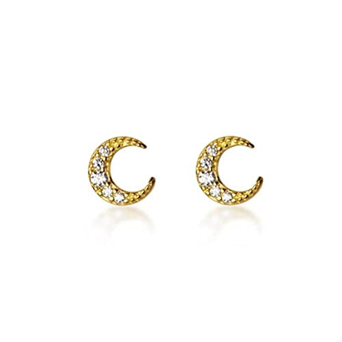 Pendientes de media luna S925 para mujer con diamantes pequeños de plata de ley