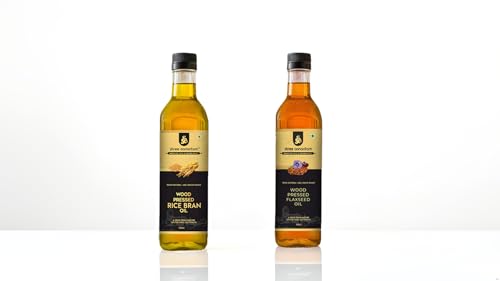 Image of Shree Aanantam Wood Pressed Flax seed Oil 1L With Rice Bran Oil 1L | Kolhu /Kacchi Ghani /Chekku | 100% Pure & Natural, Chemical-Free | Wood Pressed Rice Bran Oil for Cooking