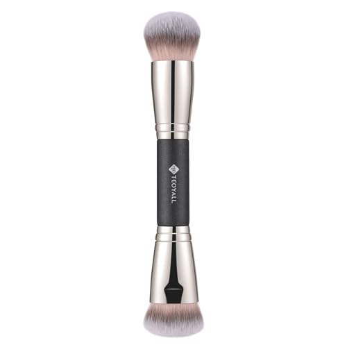 TEOYALL Dual-Ended Foundation Contour Brush, Dense Sculpting Defining and Domed Blending Synthetic Bristles for Liquid Cream Powder