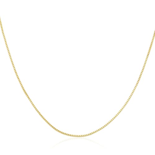 14K Solid Yellow Gold Box Chain Necklace, Available in 0.65mm/1mm for Women and Men With 16-30 Inch Length (1mm, 16inch.)4