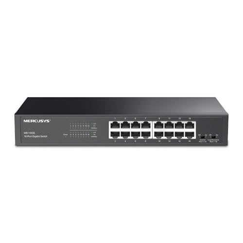 Mercusys MS116GS Switch per montaggio su rack desktop a 16 porte Gigabit, nero