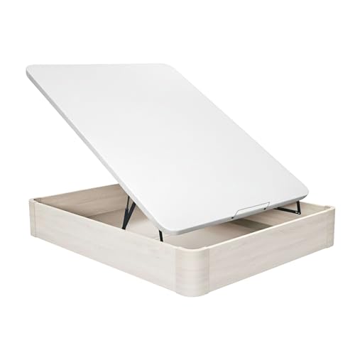 Miroytengo Canapé Raso en Roble Cambrian o Blanco Ártico melamina Base tapizada 2 bisagras hidráulicas Tirador Madera Maciza 28 cm Interior