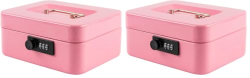 Image of KYODOLED Medium Cash Box with Combination Lock Safe Metal Money Box with Money Tray for Security Lock Box 7.87x 6.30x 3.54Inch Pink Medium (Pack of 2)