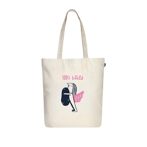Ecoright Shopping Bag, Cotton Fabric Bag, Printed with Zip, Robust Carry Bag with Handle, Fabric Bag for Women, Utility