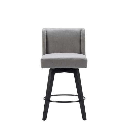 Counter-Height-Swivel-Barstools-with-Back-266-H-Seat-Height-Upholstered-Nailhead-Trim-Bar-Stools-Set-of-2-Solid-Wood-Legs-Linen-Fabric-in-Light-Gray Counter Height Swivel Barstools with Back 266 H Seat Height Upholstered Nailhead Trim Bar Stools Set of 2 Solid Wood Legs Linen Fabric in Light Gray