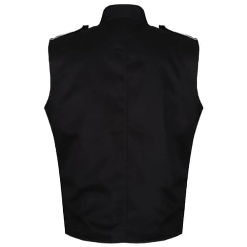 Darkrock Prime Quality Handmade Men's Military Hussar Sleeveless Black Vest Black & Silver Jacket/USA2