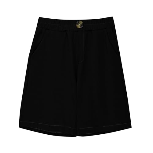 Girls Bermuda Shorts Knee Length Wide Leg Linen Long Shorts Summer Casual Solid Elastic Waist Short Pants with Pocket3