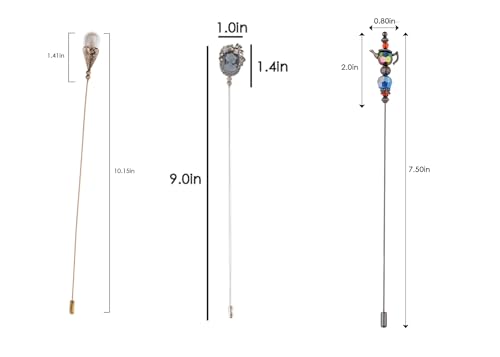 Image of Alilang Magic Lamp Pearl Lady Camo Rose Heart Rhinestones 3Pcs Vintage Long Handle Hat and Lapel Pins with Flexible Bendable Design
